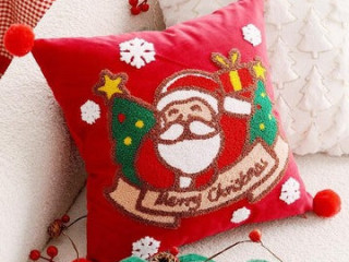 Christmas Embroidery Pillowcase - Removable Cushion Cover for Bedroom & Living Room