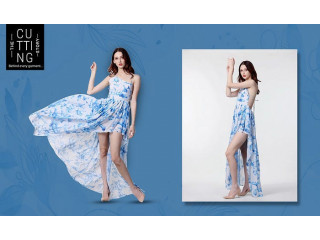 Stylish Sky Blue Digital Print Dress Online - The Cutting Story