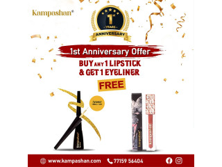 Kampashan 1st Anniversary Offer: Buy 1 Lipstick, Get 1 Eyeliner Free!