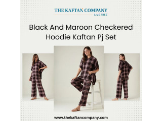 Black And Maroon Checkered Hoodie Kaftan Pj Set—The Kaftan Company