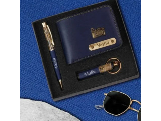 Personalised Unique Leather Wallet + Pen & keychain Combo