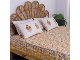 Experience Luxurious Comfort with Premium Block Floral Print Soft Cotton Jaipuri Bedsheets