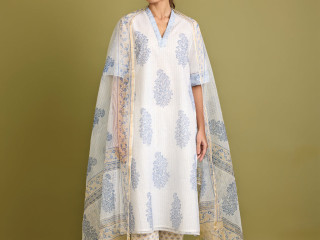 Shop Premium Blue & White Laavanya Suit Set Online