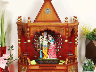 Aikyam Wall Mount Pooja Mandir without Door (Teak Gold)