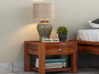 Contemporary Charm: Buy Hout Honey Finish Bedside Table