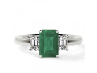 Shop 1.04 cttw 18K White Gold Three Stone Emerald Cut Ring - GemsNY
