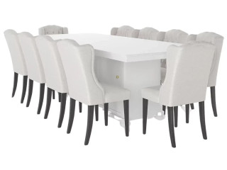 OPALESCENT WHITE DINING TABLE SET WITH STORAGE