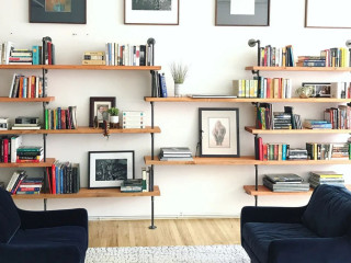 Elevate Your Office with Brass Pipe Shelves with Soil & Oak!